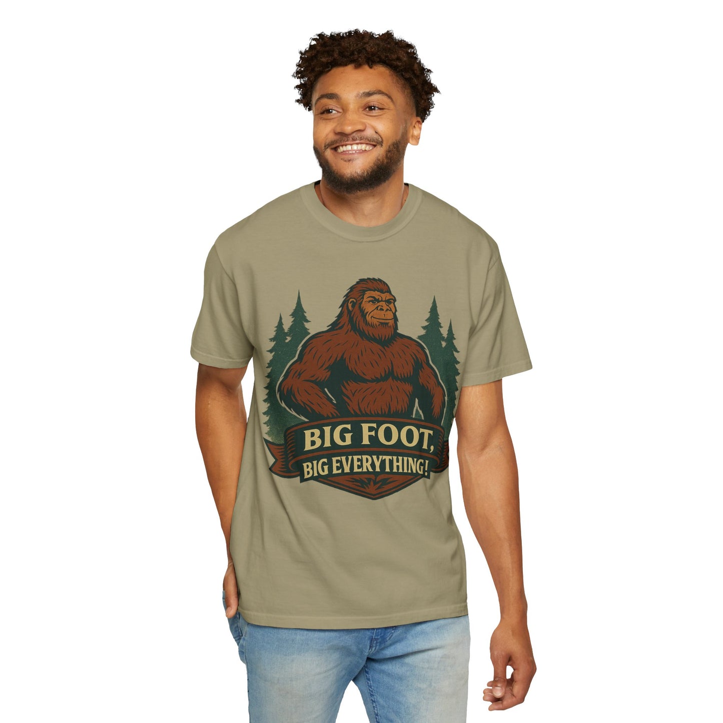 Big Foot, Big Everything T-Shirt - Bold Sasquatch Humor Tee - Vintage Outdoor Bigfoot Design - Unisex Garment-Dyed