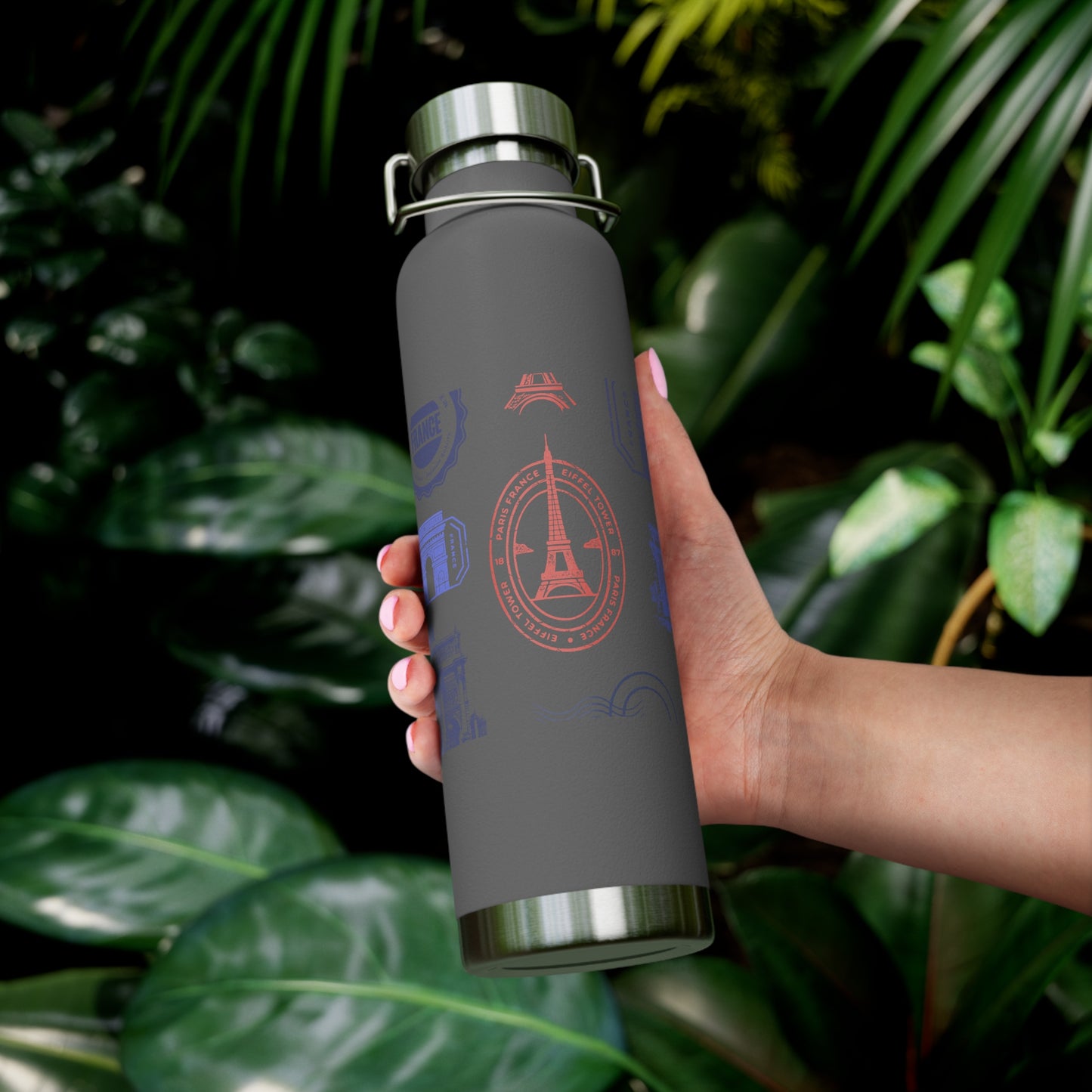 Insulated Bottle - Travel to Paris Passport Stamped, 22oz
