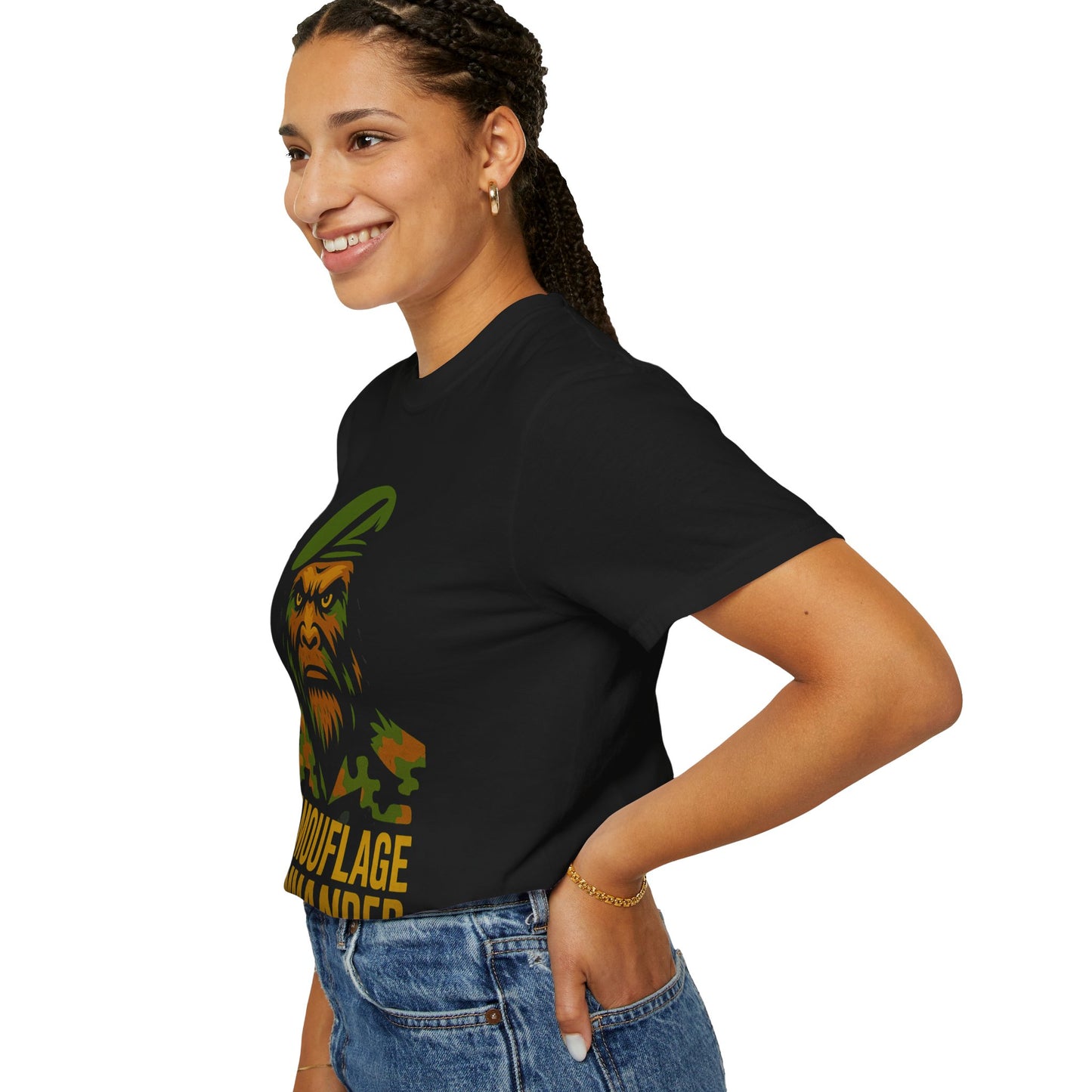 Camouflage Commander Bigfoot Military T-Shirt for Bigfoot Enthusiasts | Vintage Camo Graphic Tee | Eco-Friendly Unisex Shirt