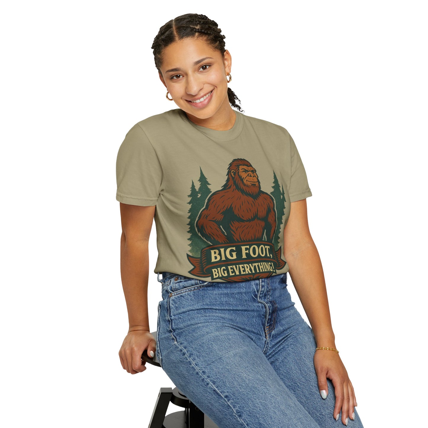 Big Foot, Big Everything T-Shirt - Bold Sasquatch Humor Tee - Vintage Outdoor Bigfoot Design - Unisex Garment-Dyed