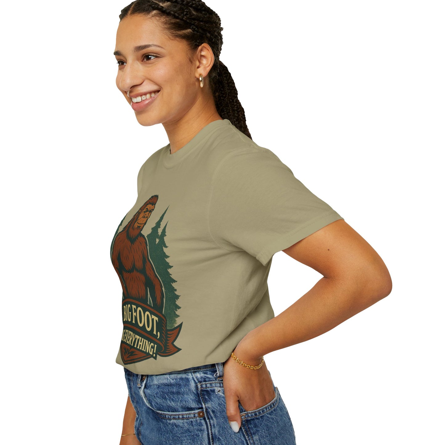 Big Foot, Big Everything T-Shirt - Bold Sasquatch Humor Tee - Vintage Outdoor Bigfoot Design - Unisex Garment-Dyed