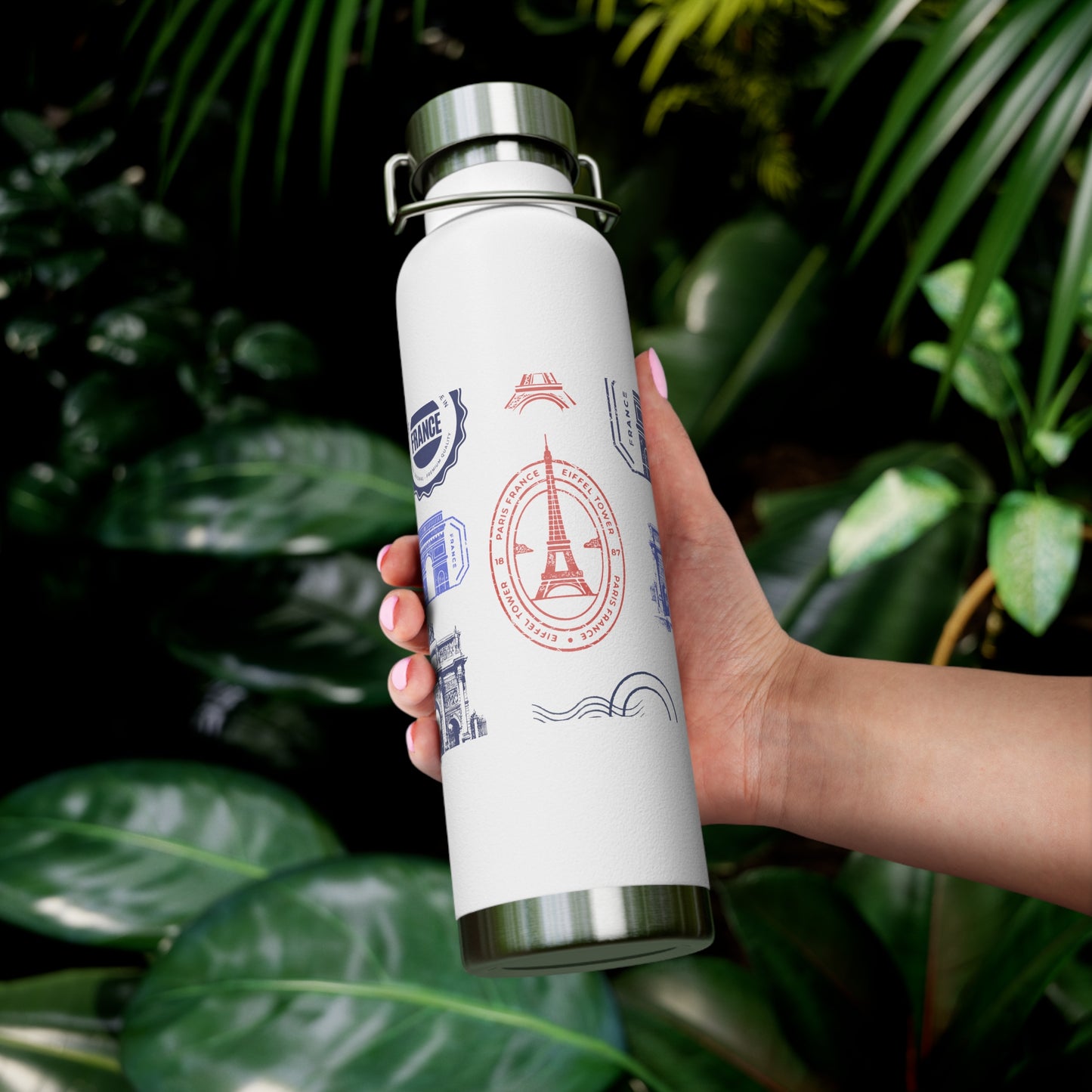 Insulated Bottle - Travel to Paris Passport Stamped, 22oz