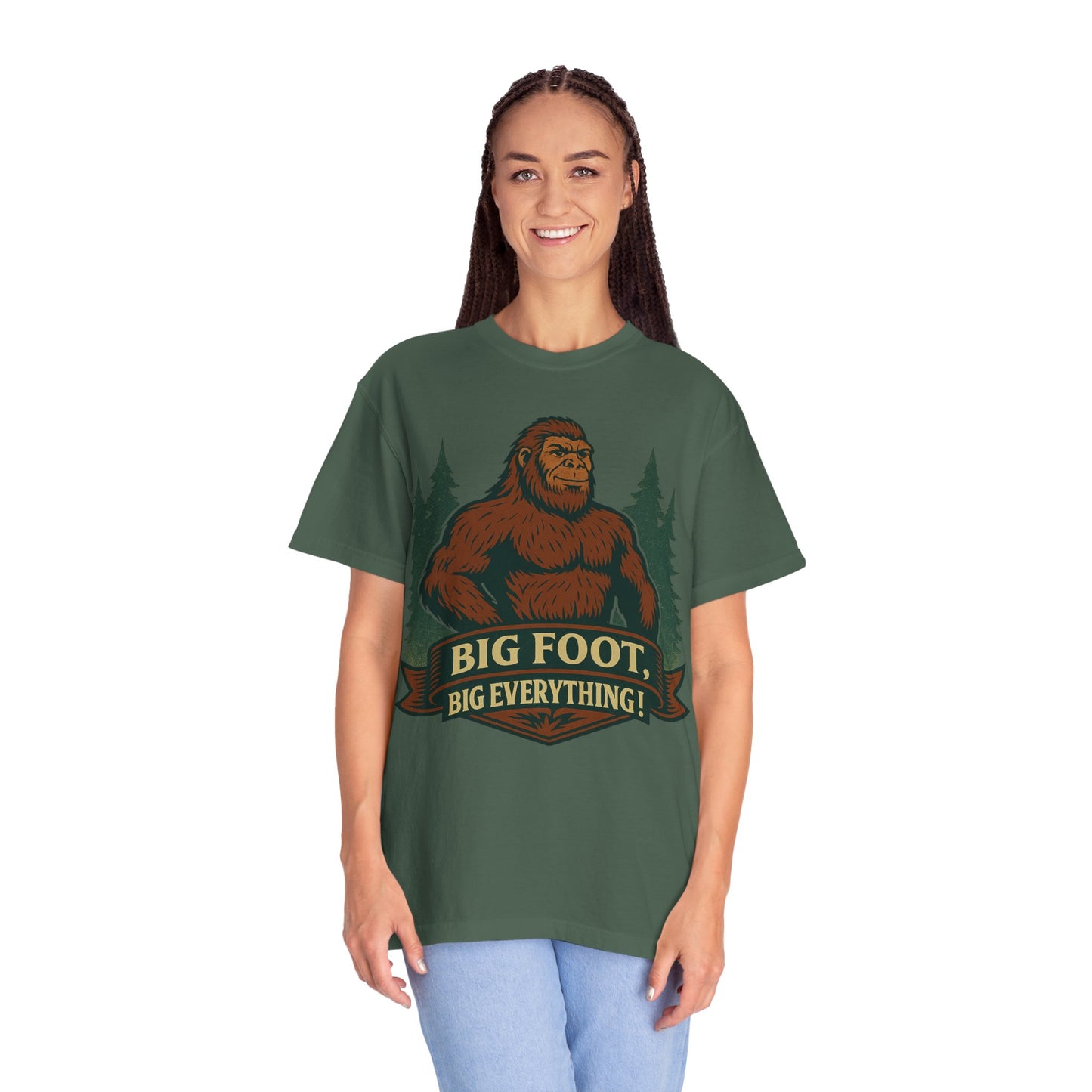 Big Foot, Big Everything T-Shirt - Bold Sasquatch Humor Tee - Vintage Outdoor Bigfoot Design - Unisex Garment-Dyed
