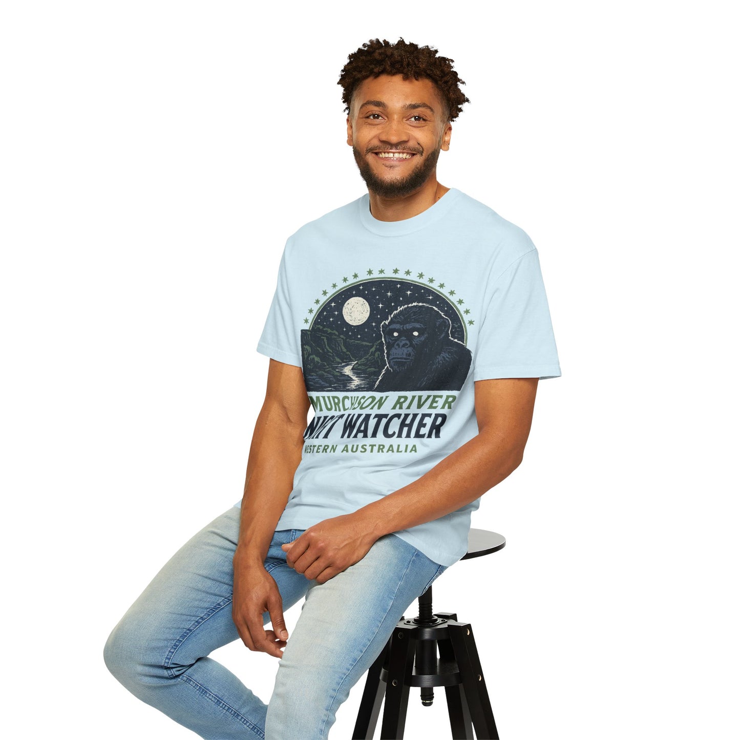 Night Watcher T-Shirt, Unisex Garment-Dyed Tee, Gorilla Graphic Shirt, Adventure Apparel, Casual Wear, Gift for Nature Lovers