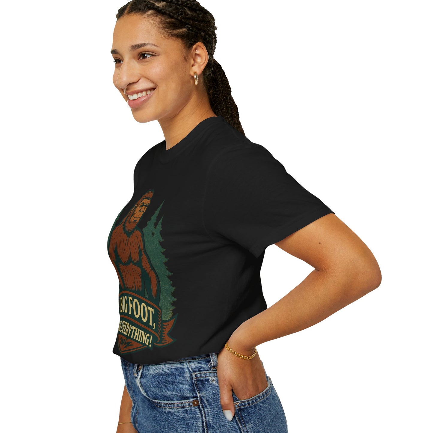 Big Foot, Big Everything T-Shirt - Bold Sasquatch Humor Tee - Vintage Outdoor Bigfoot Design - Unisex Garment-Dyed