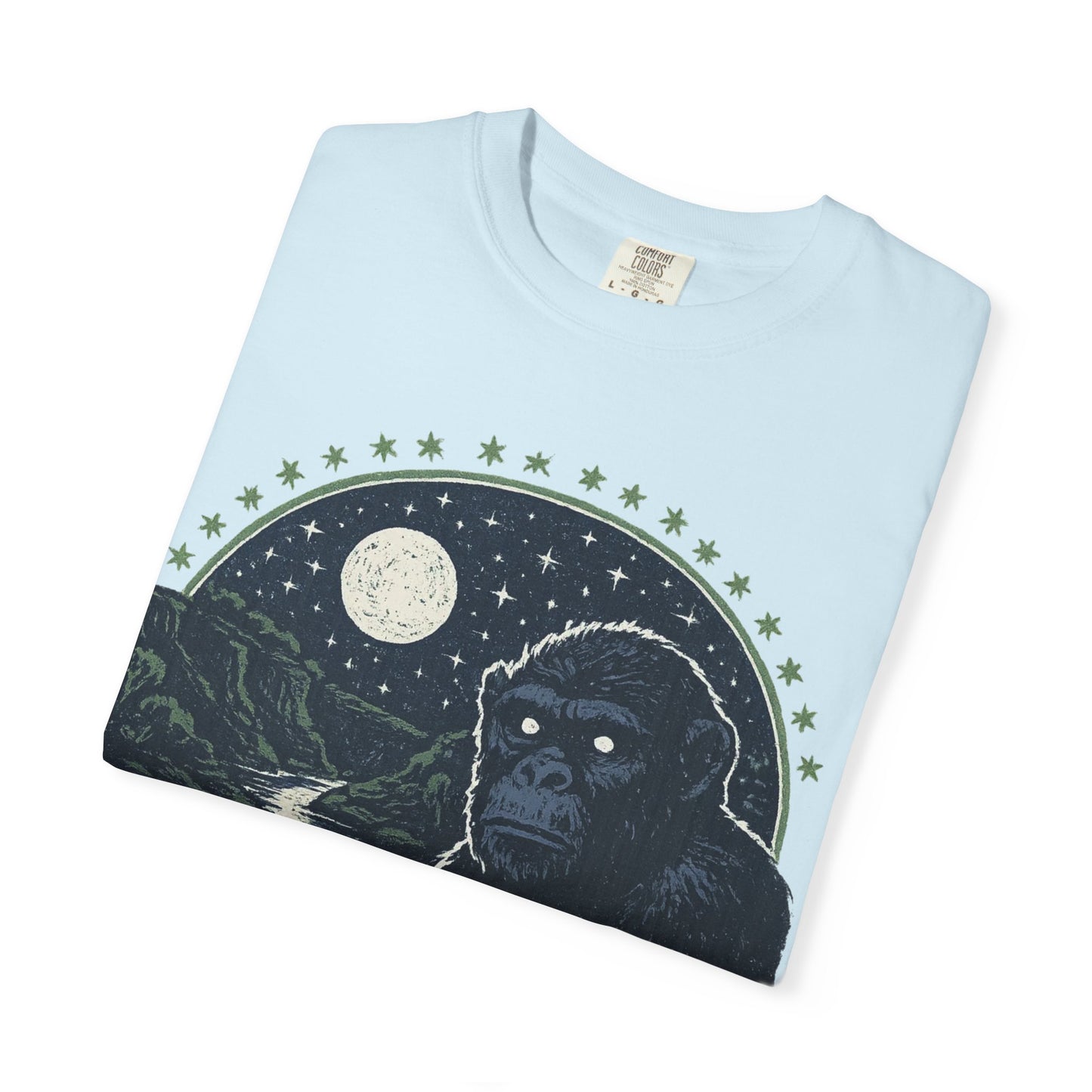 Night Watcher T-Shirt, Unisex Garment-Dyed Tee, Gorilla Graphic Shirt, Adventure Apparel, Casual Wear, Gift for Nature Lovers
