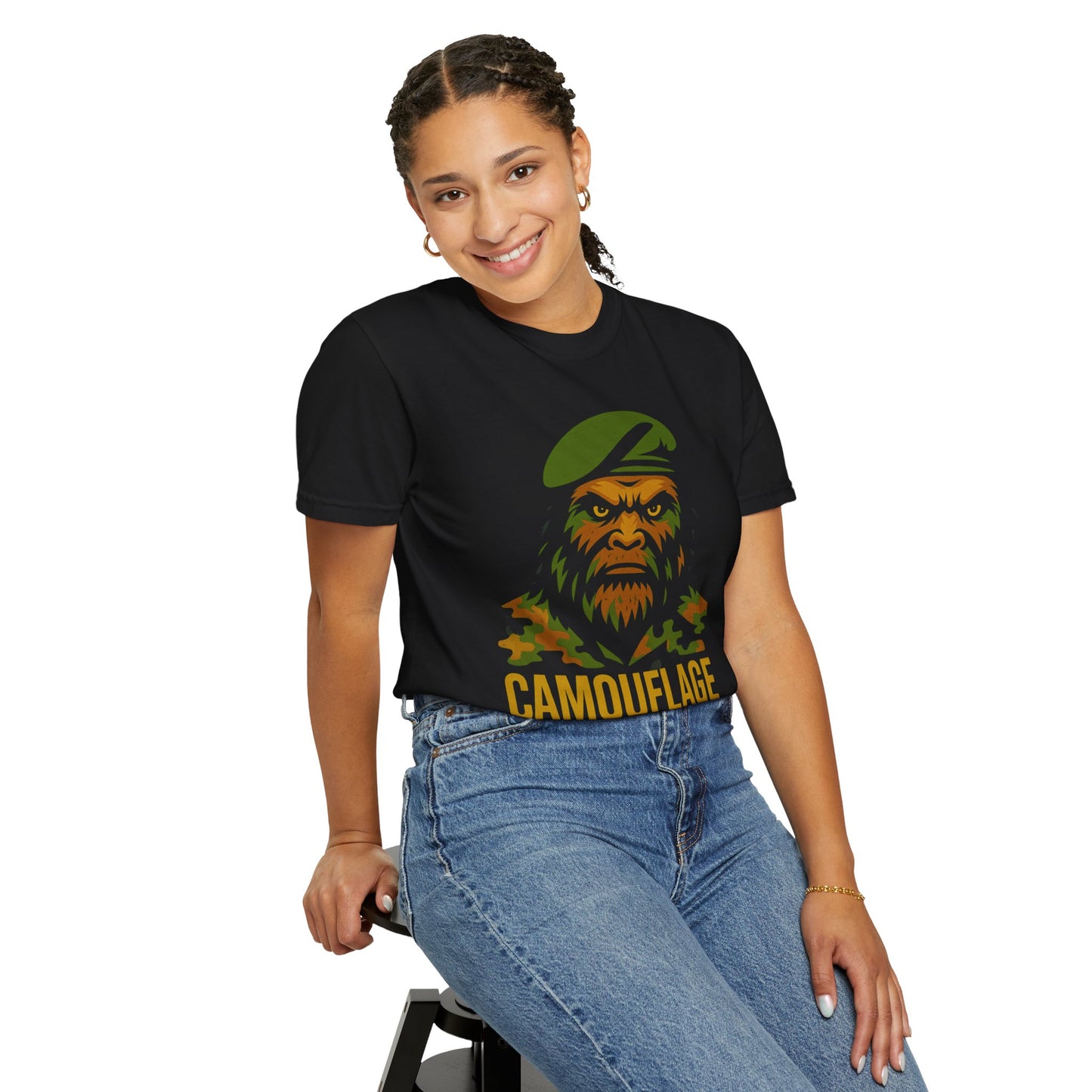 Camouflage Commander Bigfoot Military T-Shirt for Bigfoot Enthusiasts | Vintage Camo Graphic Tee | Eco-Friendly Unisex Shirt