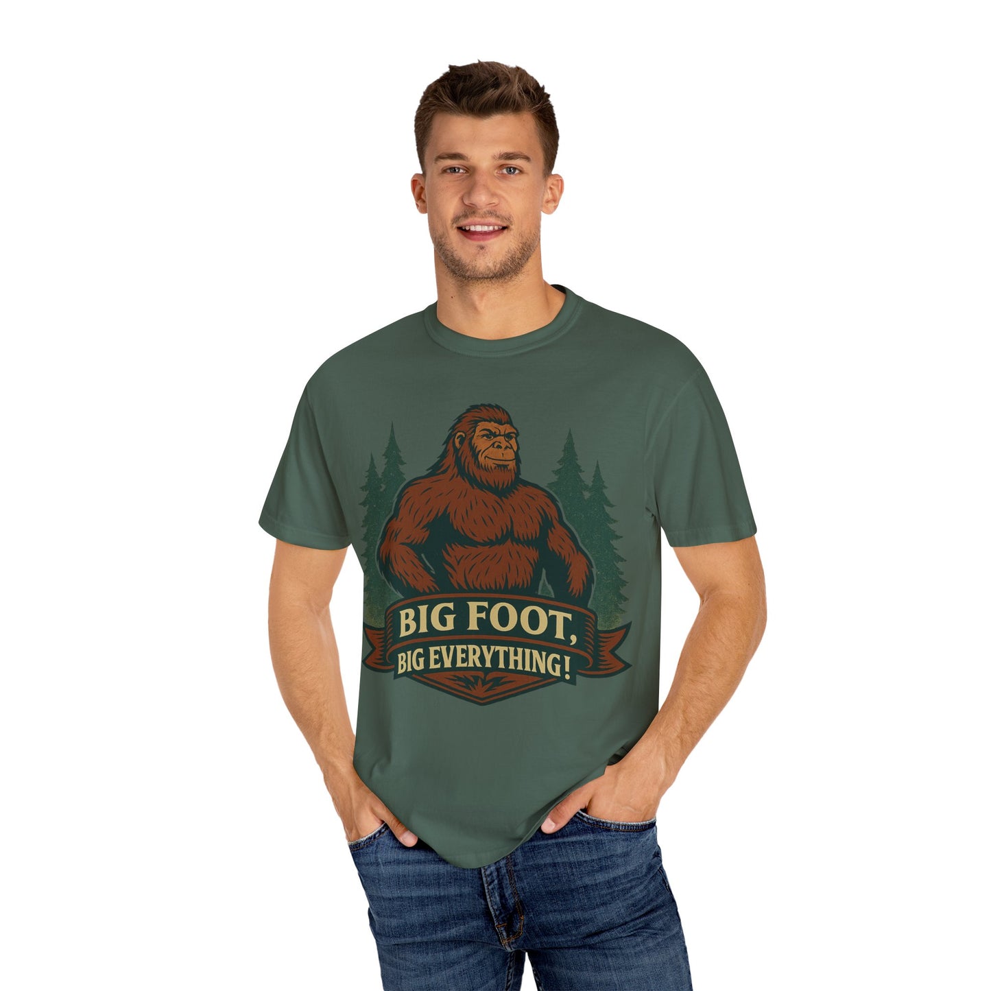 Big Foot, Big Everything T-Shirt - Bold Sasquatch Humor Tee - Vintage Outdoor Bigfoot Design - Unisex Garment-Dyed