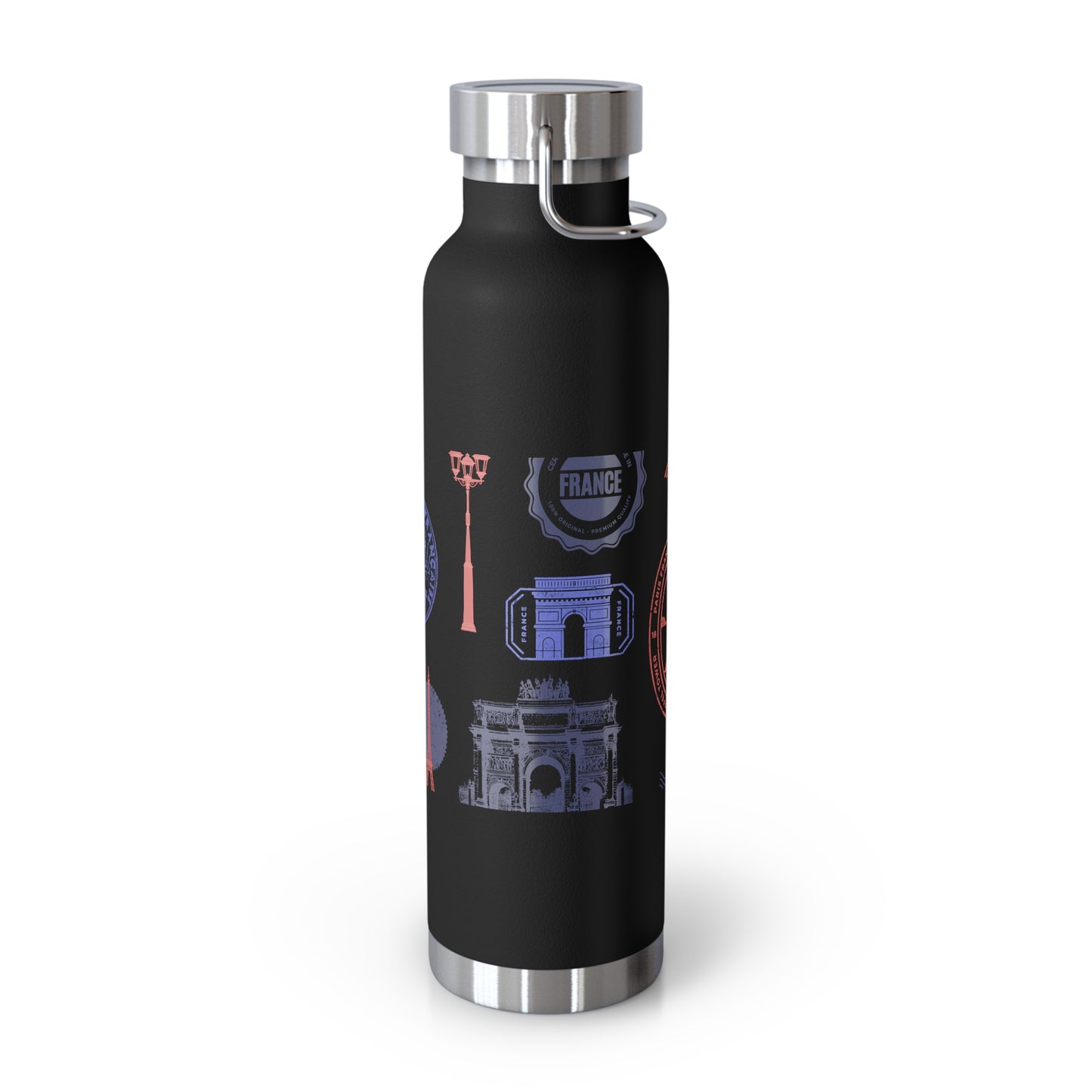 Insulated Bottle - Travel to Paris Passport Stamped, 22oz