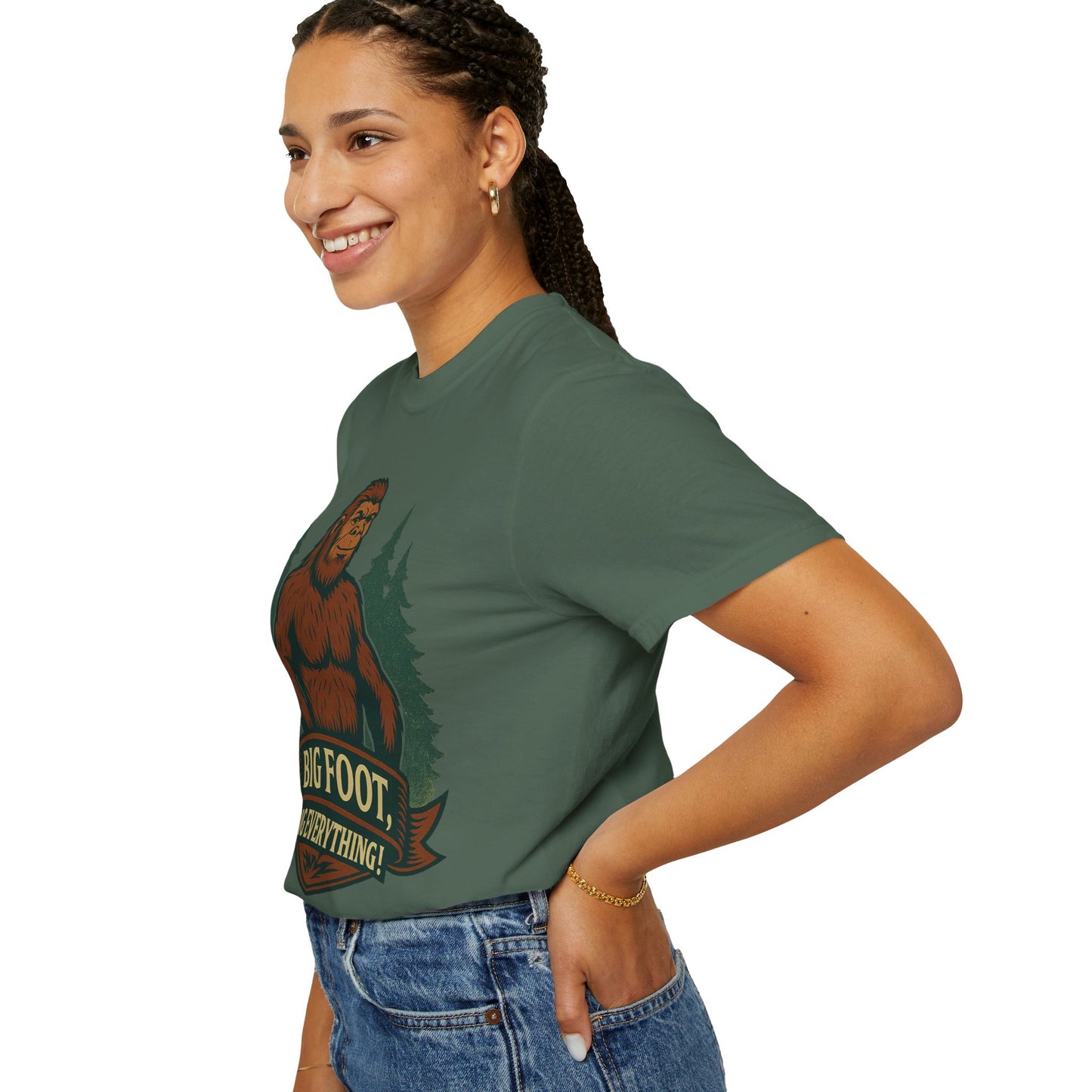 Big Foot, Big Everything T-Shirt - Bold Sasquatch Humor Tee - Vintage Outdoor Bigfoot Design - Unisex Garment-Dyed