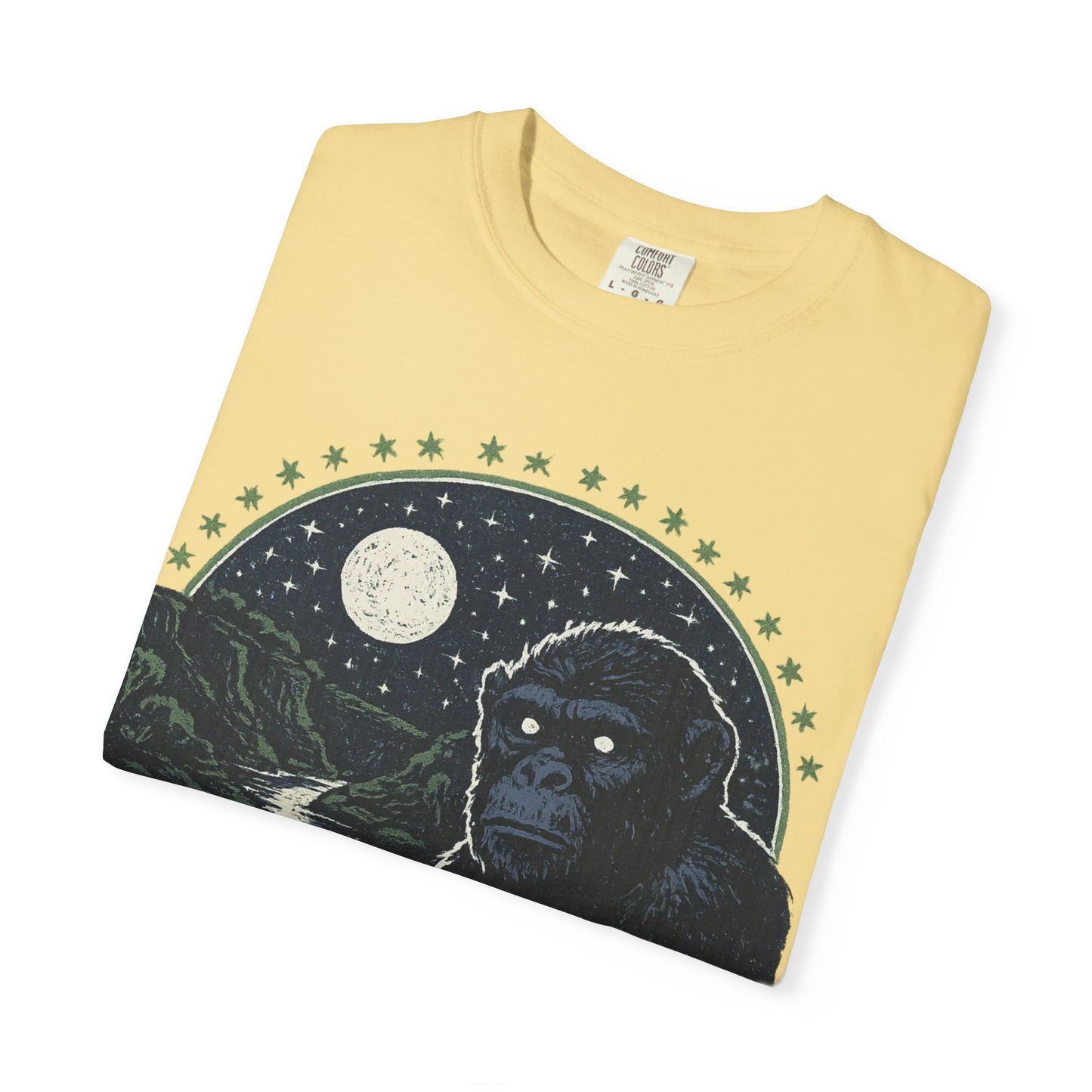 Night Watcher T-Shirt, Unisex Garment-Dyed Tee, Gorilla Graphic Shirt, Adventure Apparel, Casual Wear, Gift for Nature Lovers