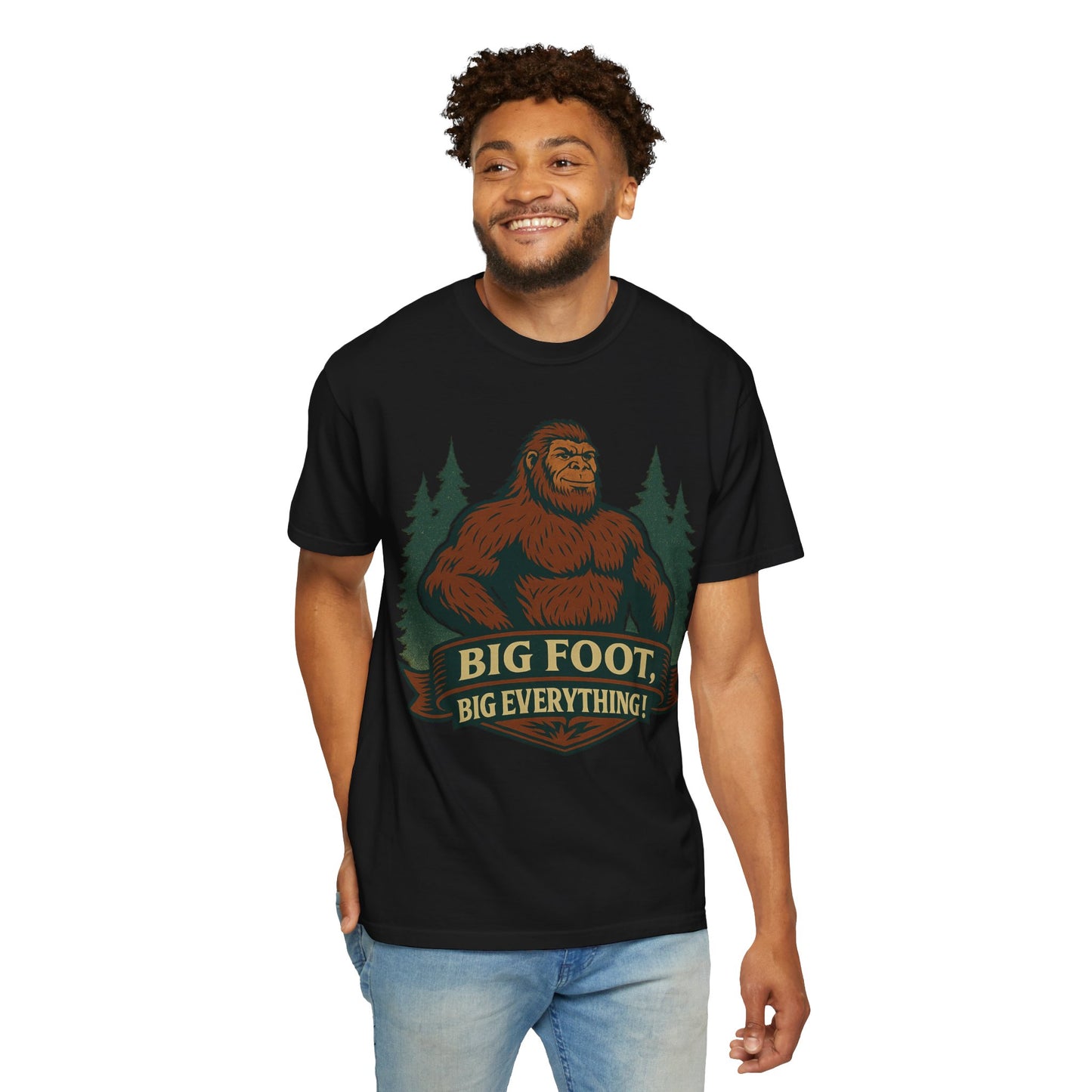 Big Foot, Big Everything T-Shirt - Bold Sasquatch Humor Tee - Vintage Outdoor Bigfoot Design - Unisex Garment-Dyed