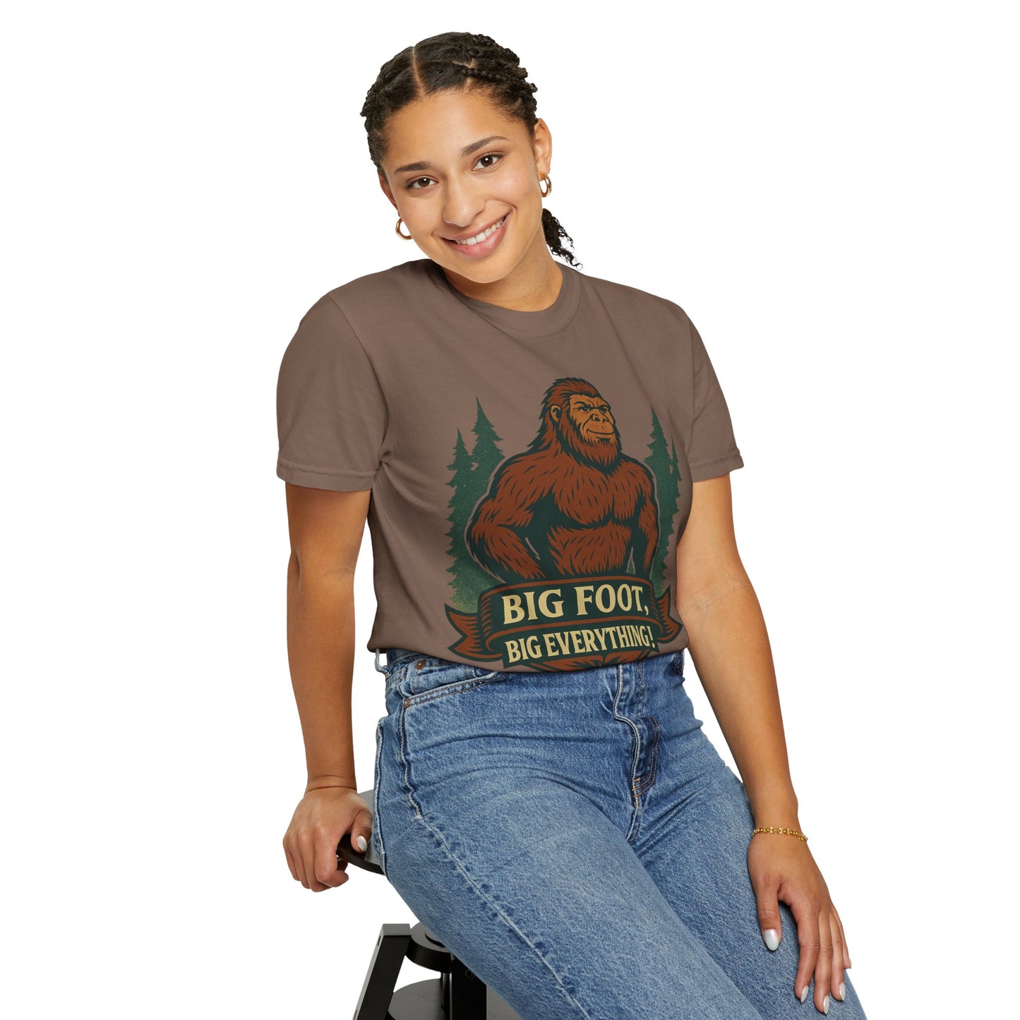 Big Foot, Big Everything T-Shirt - Bold Sasquatch Humor Tee - Vintage Outdoor Bigfoot Design - Unisex Garment-Dyed