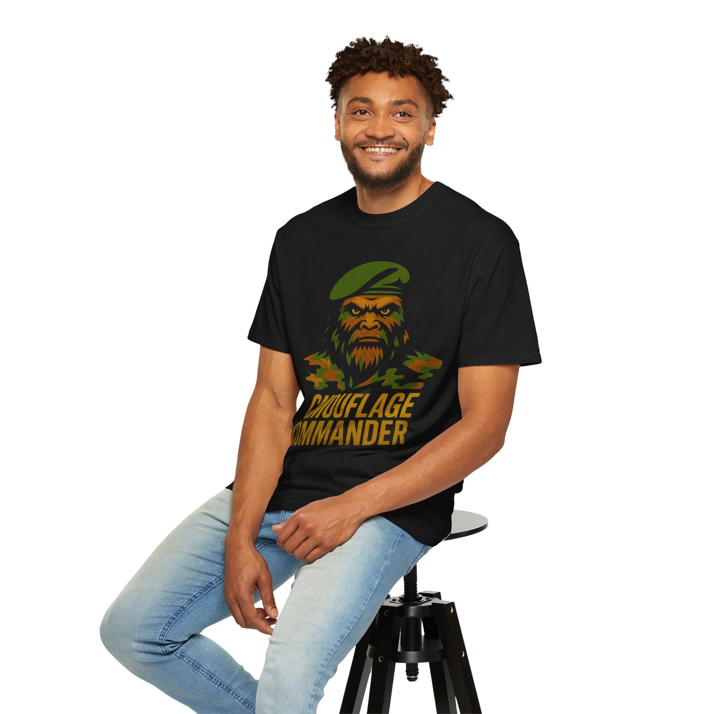 Camouflage Commander Bigfoot Military T-Shirt for Bigfoot Enthusiasts | Vintage Camo Graphic Tee | Eco-Friendly Unisex Shirt