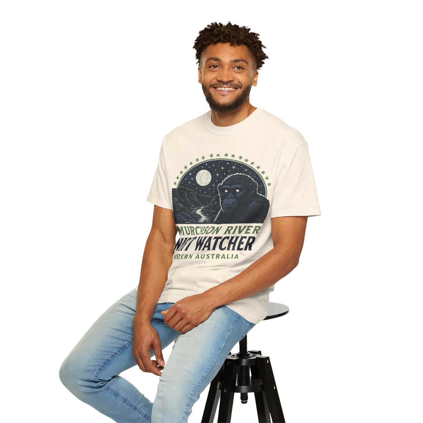 Night Watcher T-Shirt, Unisex Garment-Dyed Tee, Gorilla Graphic Shirt, Adventure Apparel, Casual Wear, Gift for Nature Lovers