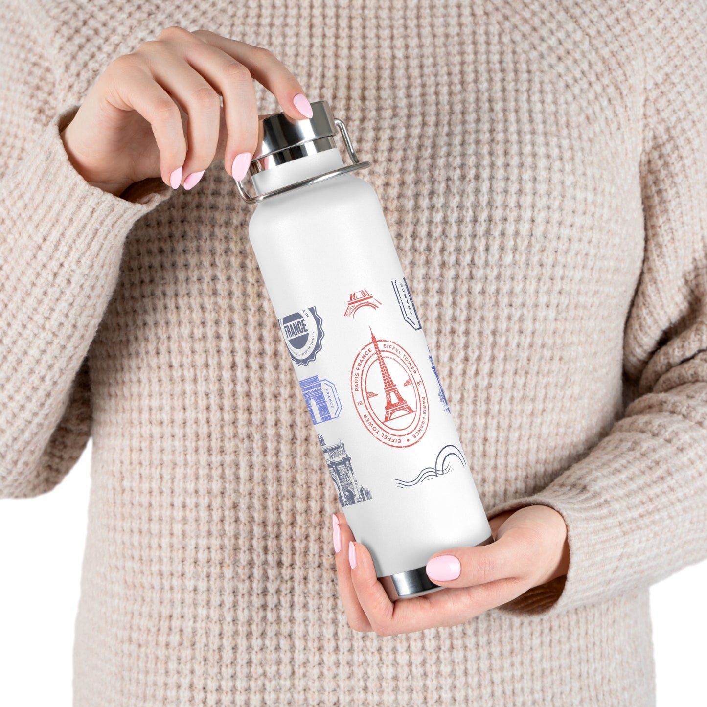 Insulated Bottle - Travel to Paris Passport Stamped, 22oz