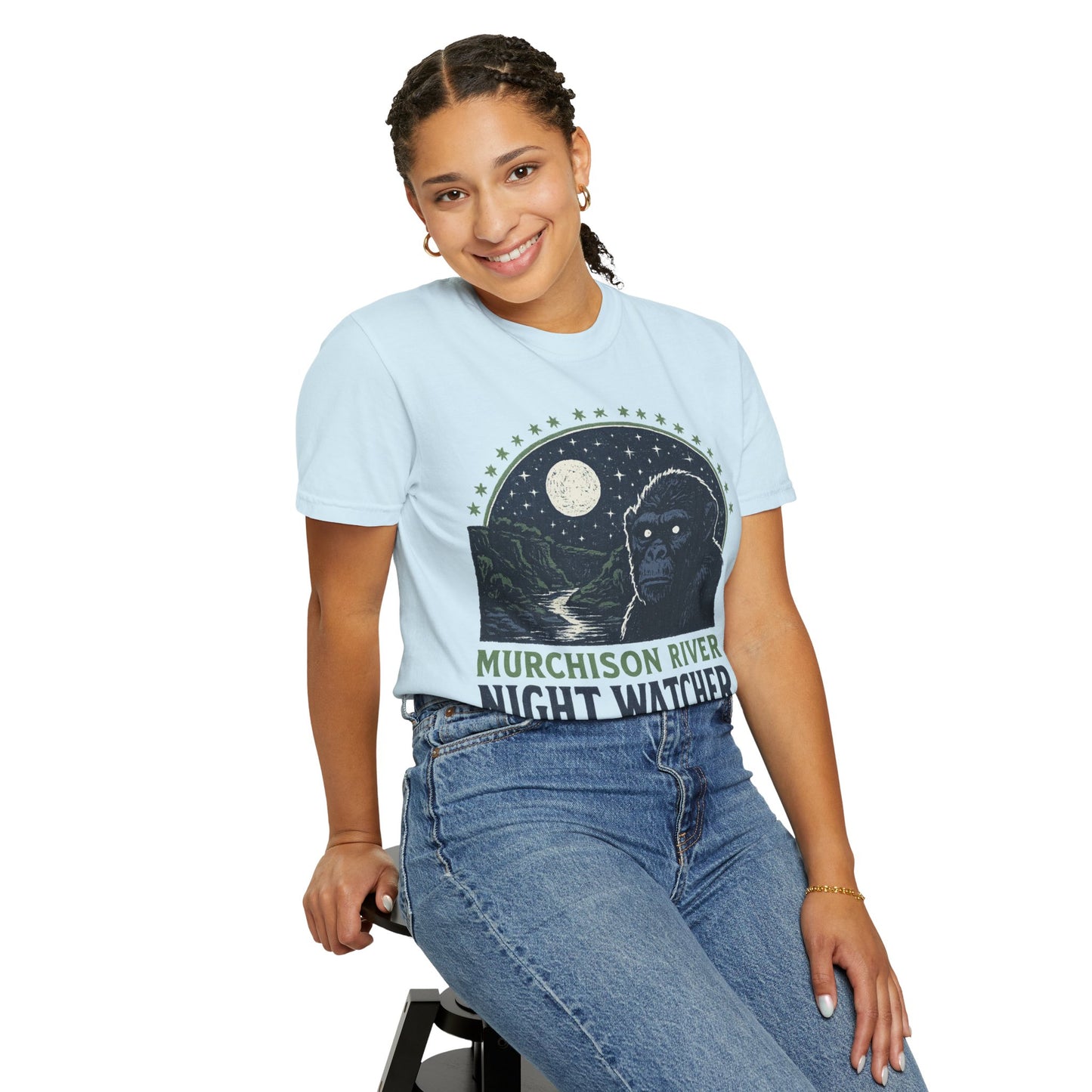 Night Watcher T-Shirt, Unisex Garment-Dyed Tee, Gorilla Graphic Shirt, Adventure Apparel, Casual Wear, Gift for Nature Lovers