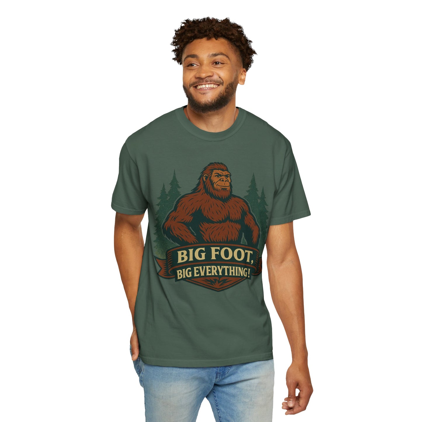 Big Foot, Big Everything T-Shirt - Bold Sasquatch Humor Tee - Vintage Outdoor Bigfoot Design - Unisex Garment-Dyed