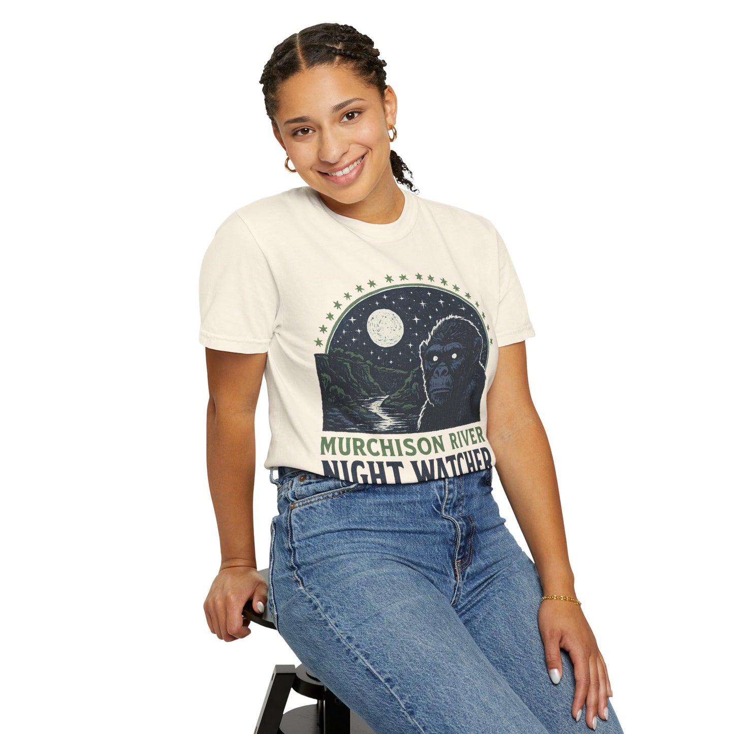 Night Watcher T-Shirt, Unisex Garment-Dyed Tee, Gorilla Graphic Shirt, Adventure Apparel, Casual Wear, Gift for Nature Lovers