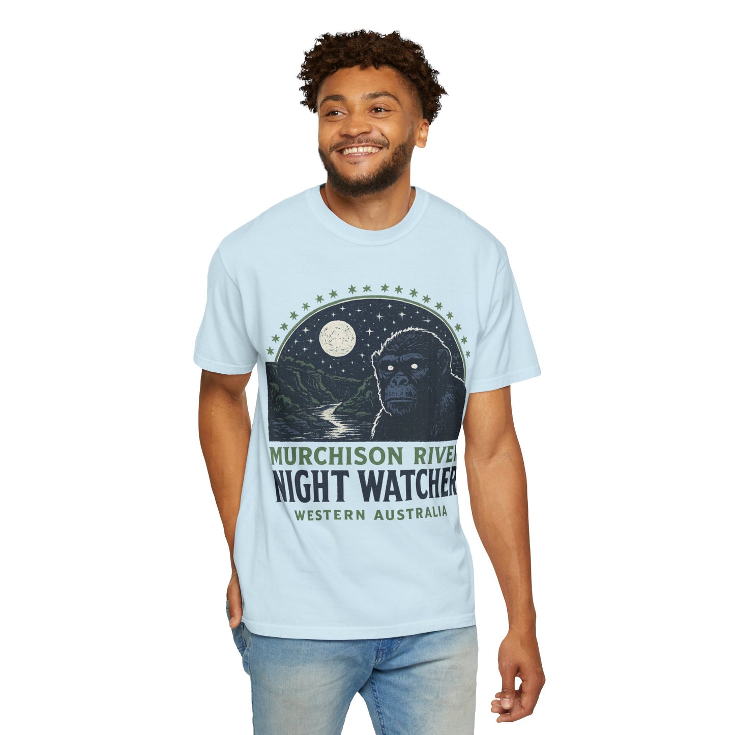 Night Watcher T-Shirt, Unisex Garment-Dyed Tee, Gorilla Graphic Shirt, Adventure Apparel, Casual Wear, Gift for Nature Lovers