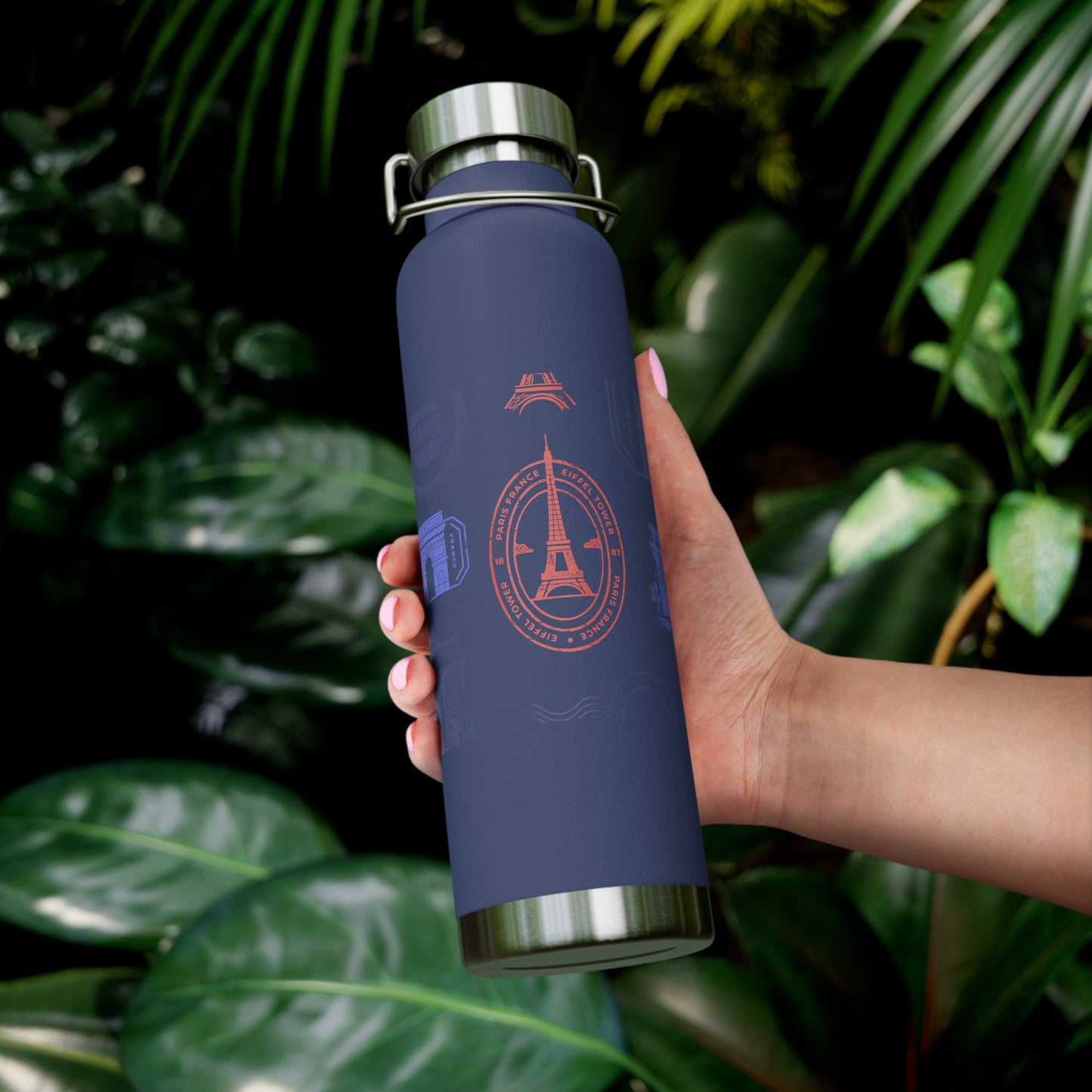 Insulated Bottle - Travel to Paris Passport Stamped, 22oz
