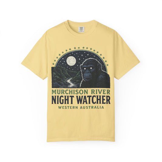 Night Watcher T-Shirt, Unisex Garment-Dyed Tee, Gorilla Graphic Shirt, Adventure Apparel, Casual Wear, Gift for Nature Lovers