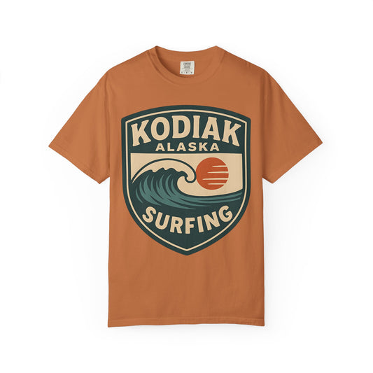 Vintage Kodiak Alaska Surfing T-Shirt – Garment-Dyed Heavyweight 100% Cotton Short Sleeve Tee - Retro Surf Design