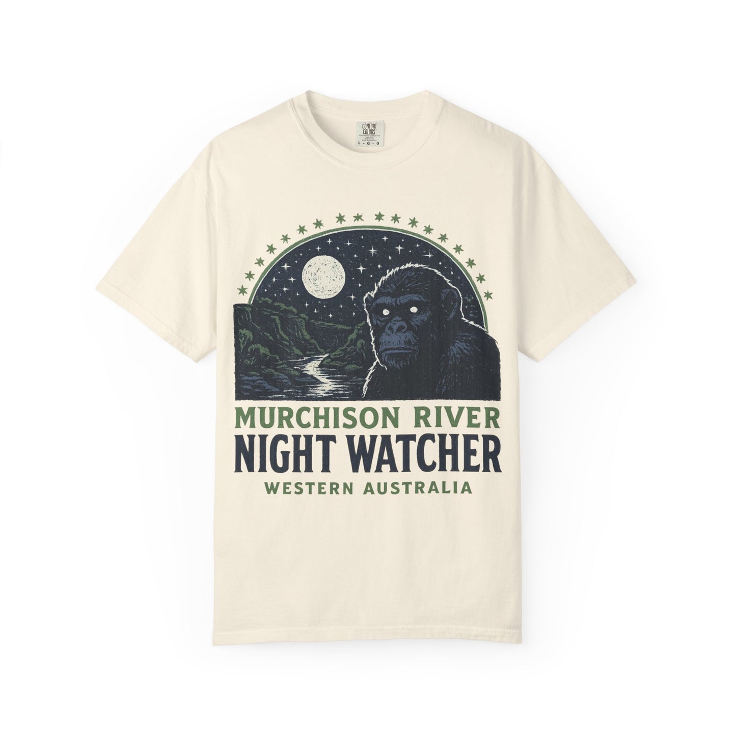 Night Watcher T-Shirt, Unisex Garment-Dyed Tee, Gorilla Graphic Shirt, Adventure Apparel, Casual Wear, Gift for Nature Lovers