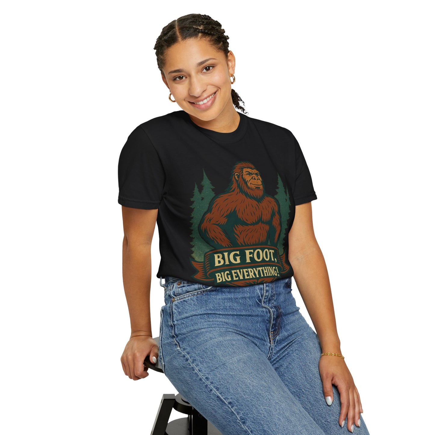 Big Foot, Big Everything T-Shirt - Bold Sasquatch Humor Tee - Vintage Outdoor Bigfoot Design - Unisex Garment-Dyed