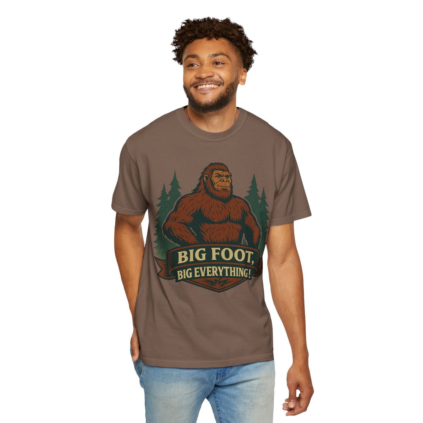 Big Foot, Big Everything T-Shirt - Bold Sasquatch Humor Tee - Vintage Outdoor Bigfoot Design - Unisex Garment-Dyed