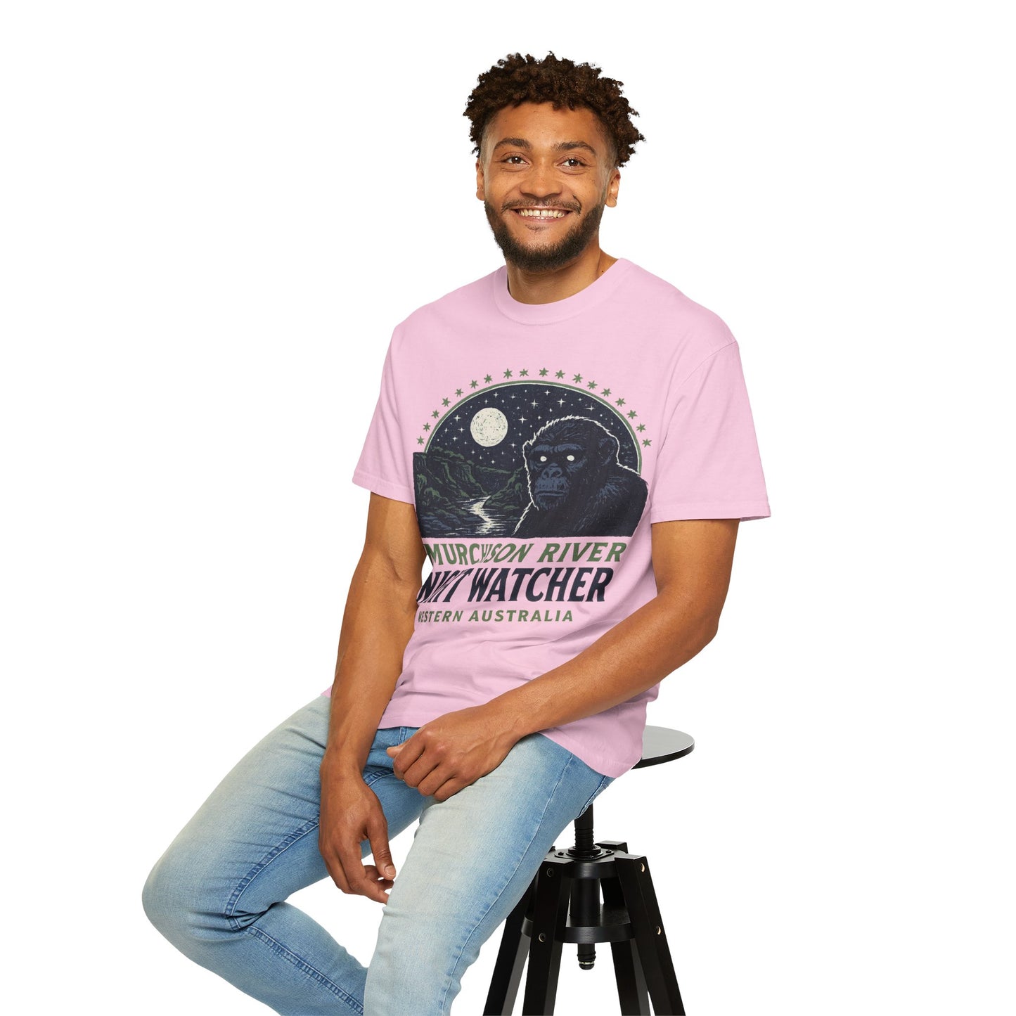 Night Watcher T-Shirt, Unisex Garment-Dyed Tee, Gorilla Graphic Shirt, Adventure Apparel, Casual Wear, Gift for Nature Lovers