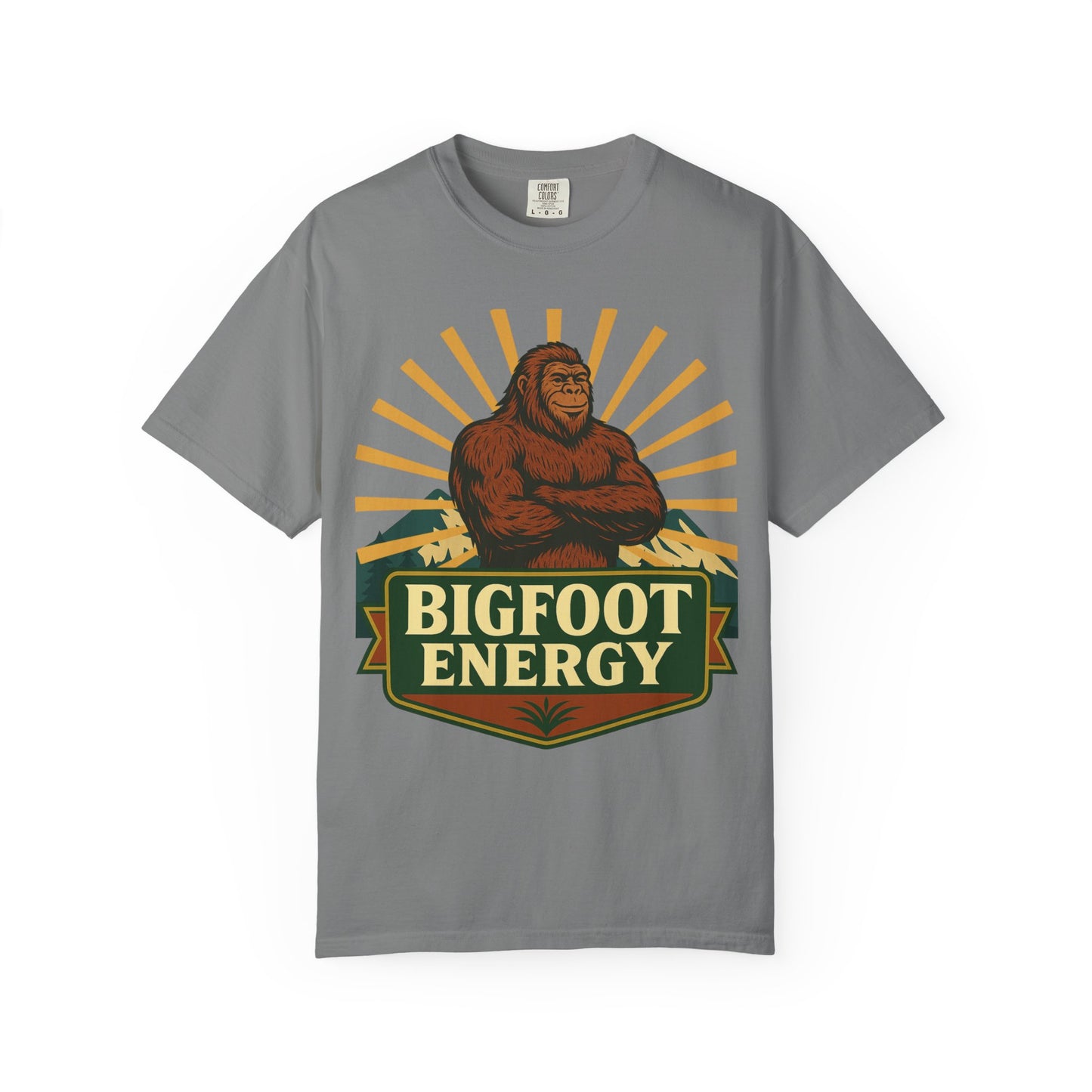 Bigfoot Energy T-Shirt - Retro Bigfoot Enthusiast Tee - Outdoor Adventure Sasquatch Shirt - Unisex Garment-Dyed