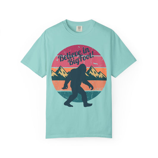 Believe in Bigfoot T-Shirt - Vintage Retro Sasquatch Tee - Outdoor Adventure Bigfoot Shirt - Unisex Garment-Dyed