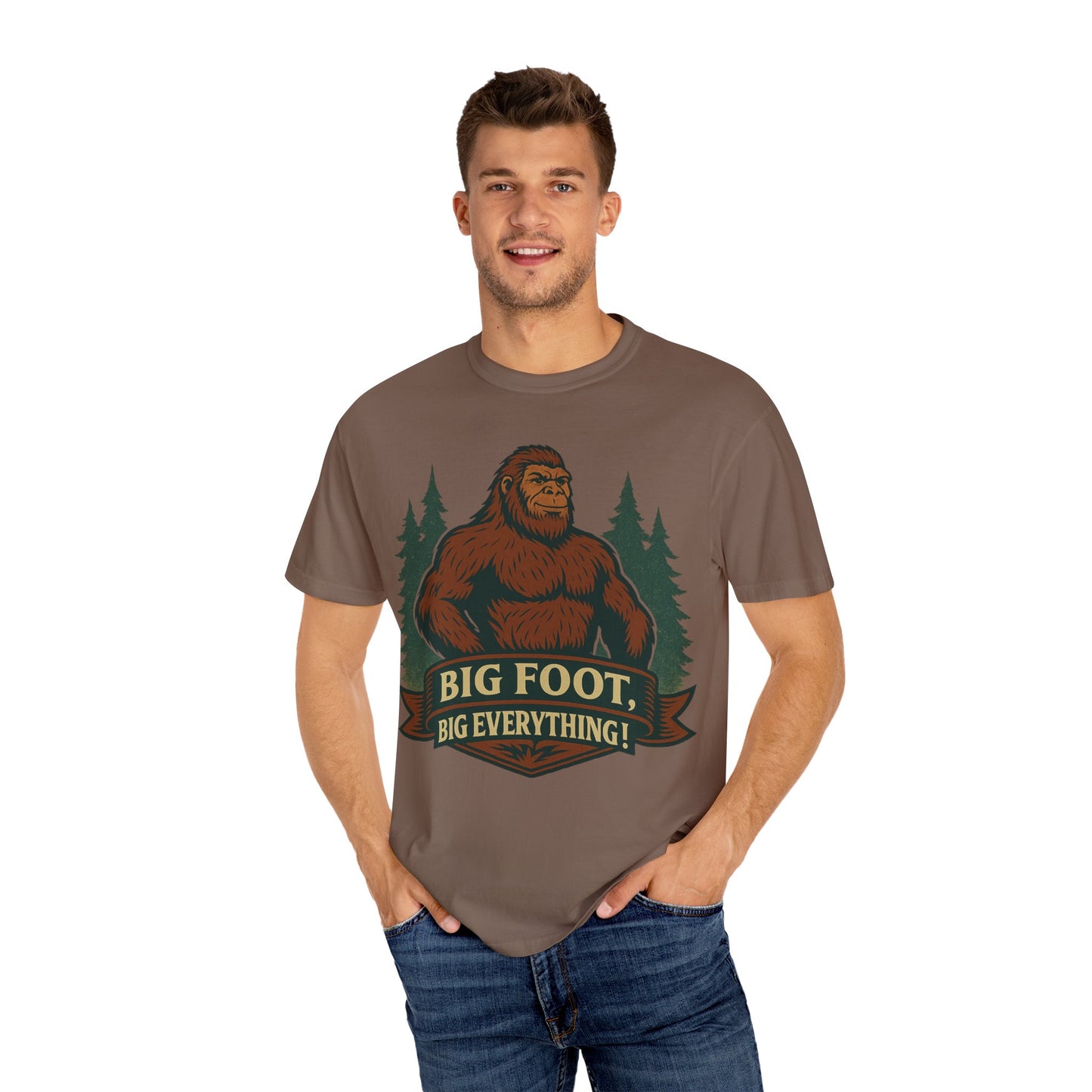 Big Foot, Big Everything T-Shirt - Bold Sasquatch Humor Tee - Vintage Outdoor Bigfoot Design - Unisex Garment-Dyed