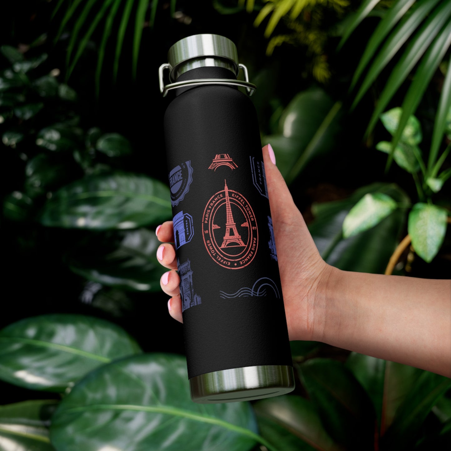 Insulated Bottle - Travel to Paris Passport Stamped, 22oz