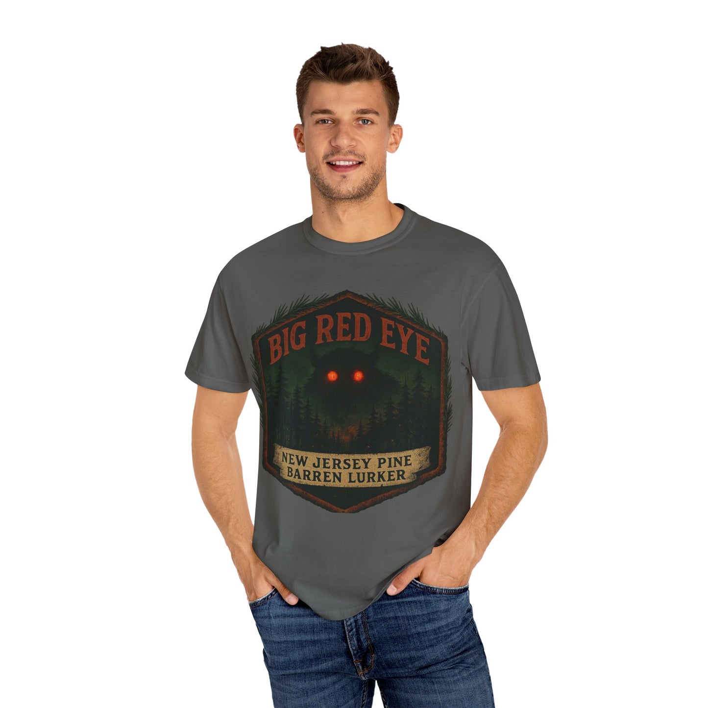 Big Red Eye Pine Barron Lurker - New Jersey Sasquatch - Squatches Around the World Collection - Comfort Colors 1717