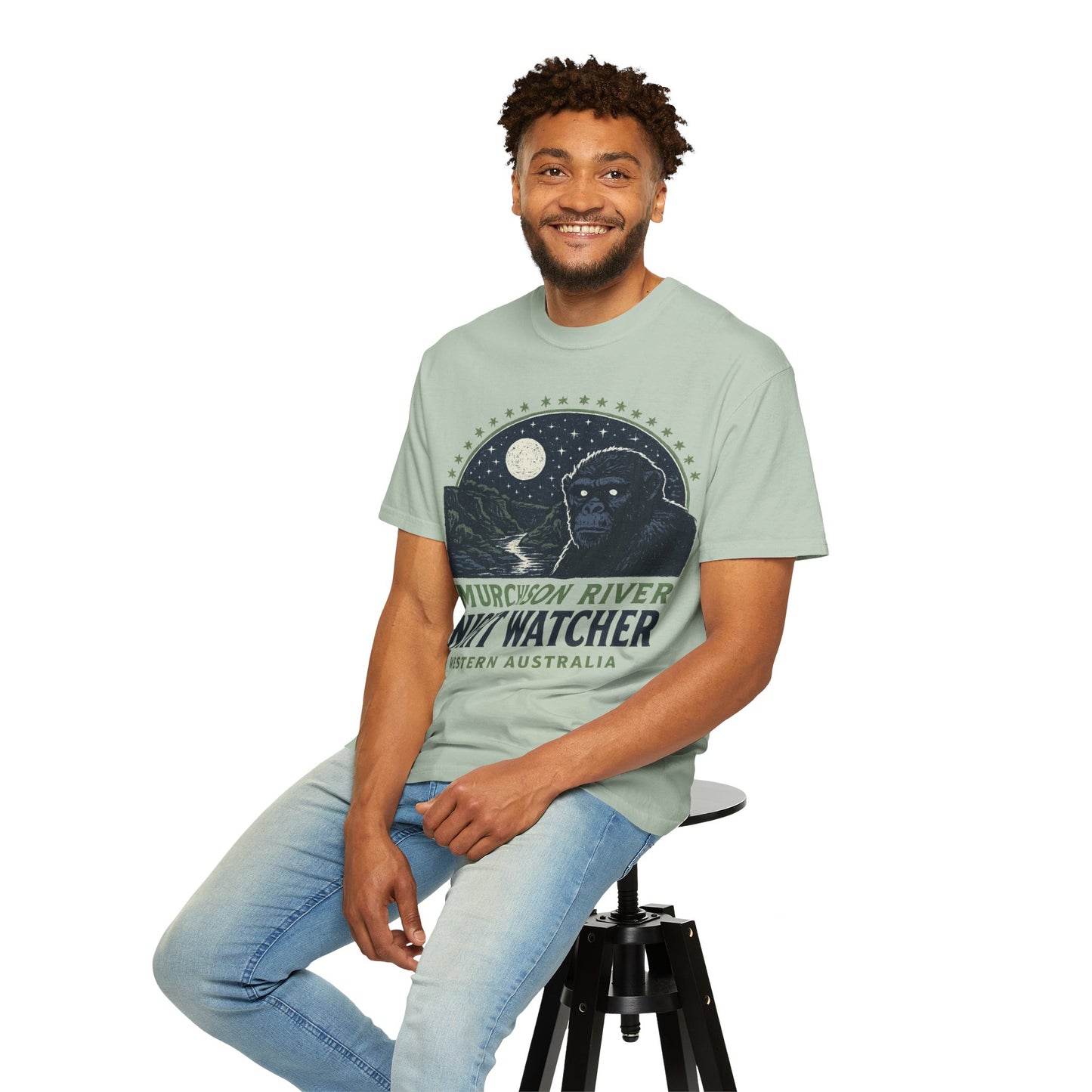 Night Watcher T-Shirt, Unisex Garment-Dyed Tee, Gorilla Graphic Shirt, Adventure Apparel, Casual Wear, Gift for Nature Lovers